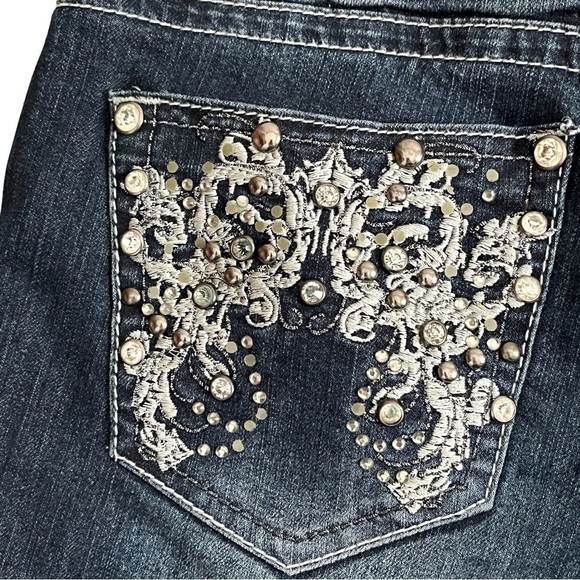 BEBE Embroidered Rhinestone Embellished Skinny Jeans - Picture 11 of 14